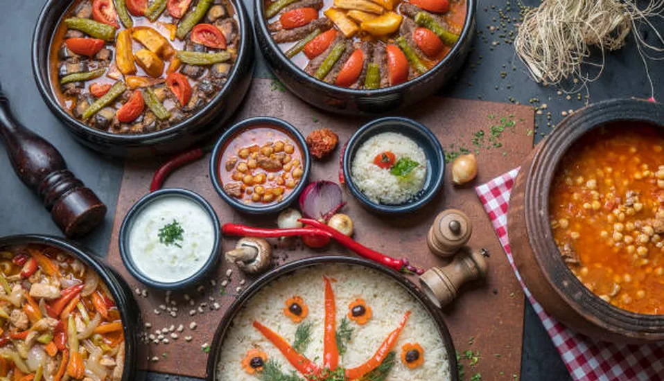 Local Turkish family cooking traditional meal